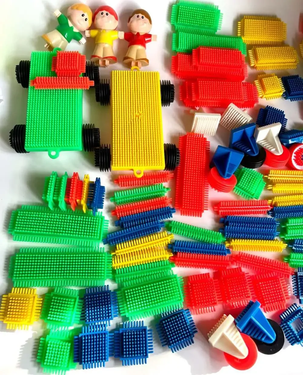 Vintage Playskool Bristle Blocks Building Toy Set with Figures and Vehicles